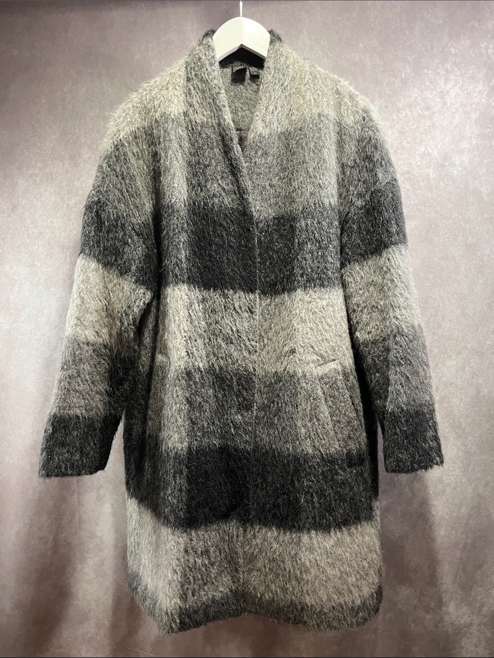Eileen Fisher Gray Ombre Fuzzy Oversize Pea Coat size large
